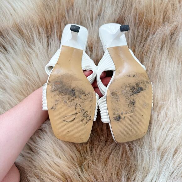 ZARA White Pleated Crossover Strap Heeled Mules Sandals Size 8.5 - Picture 7 of 8